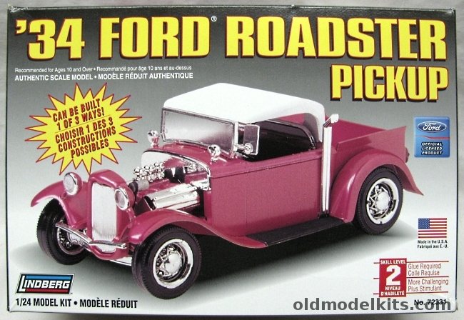 Lindberg 1/25 1934 Ford Roadster Pickup - Can Be Built One Of Three Ways, 72331 plastic model kit